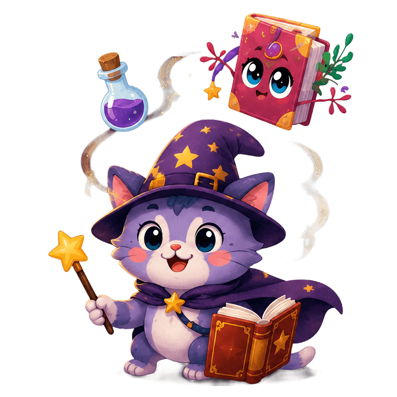 魔法で物語をつくる猫のキャラクター