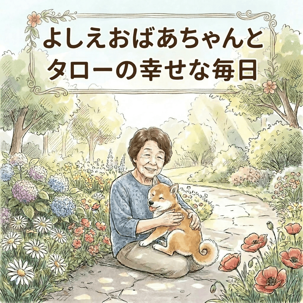 「よしえおばあちゃんとタローの幸せな毎日」の絵本表紙