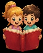 子どもたちが本を読んでいるイラスト
